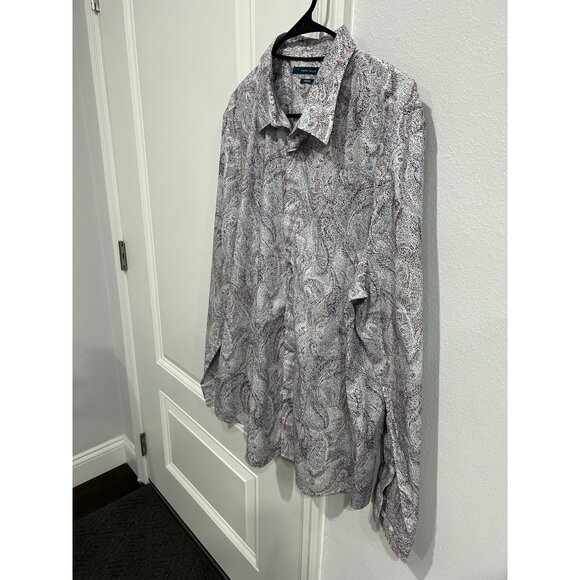 Perry Ellis Dotted Paisley Button Front Long Sleeve Shirt Blue Red Sz XXL Office - Picture 3 of 10